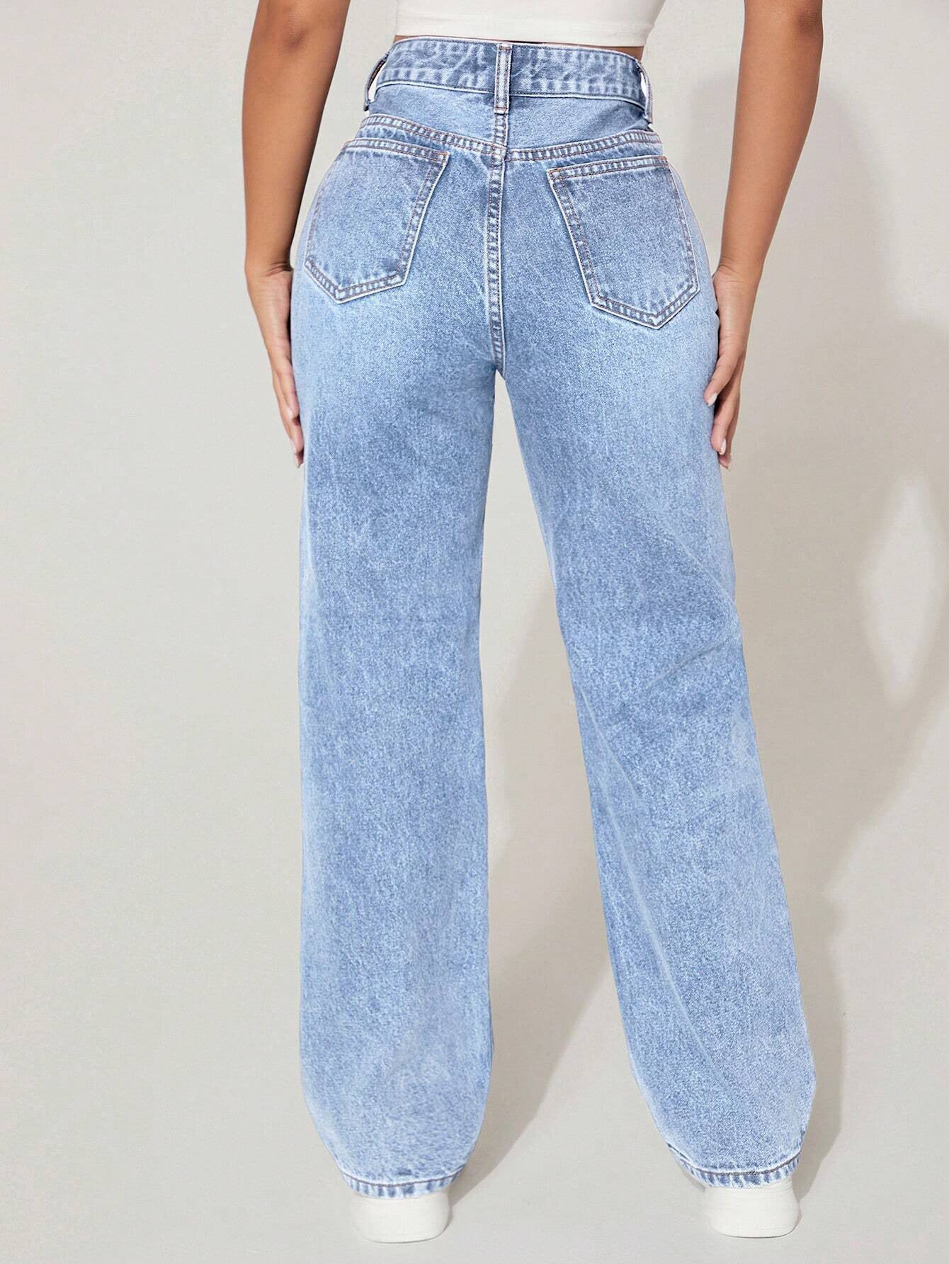 Women's High Waist Straight Leg Denim Pants