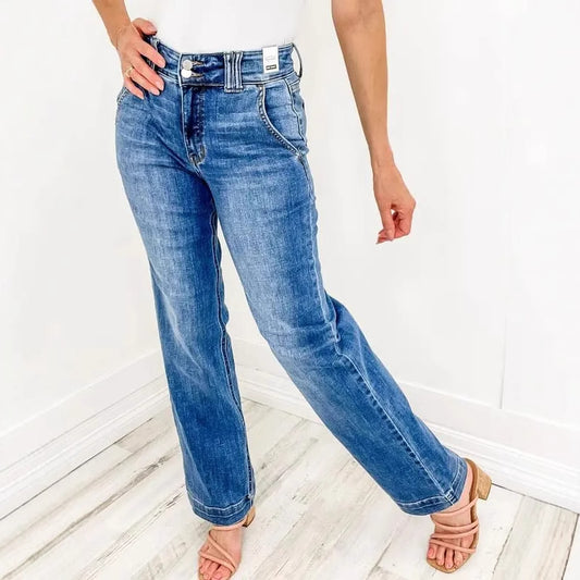 Women's High Waist Straight Leg Distressed Jeans