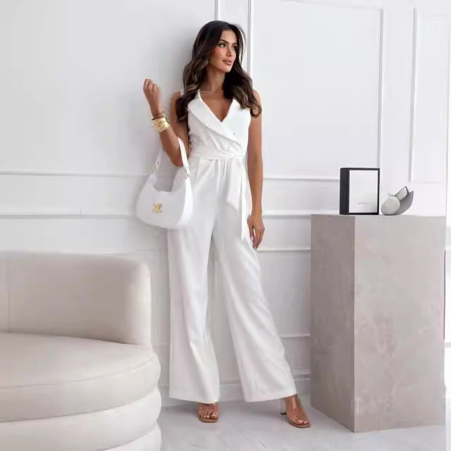 Women's High Waist Tie Front Jumpsuit