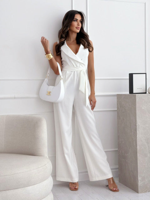 Women's High Waist Tie Front Jumpsuit