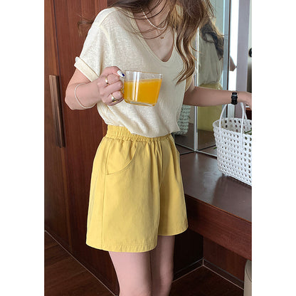 Women's High Waist Wide Leg Cotton Casual Shorts