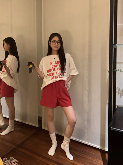 Women's High Waist Wide Leg Cotton Casual Shorts