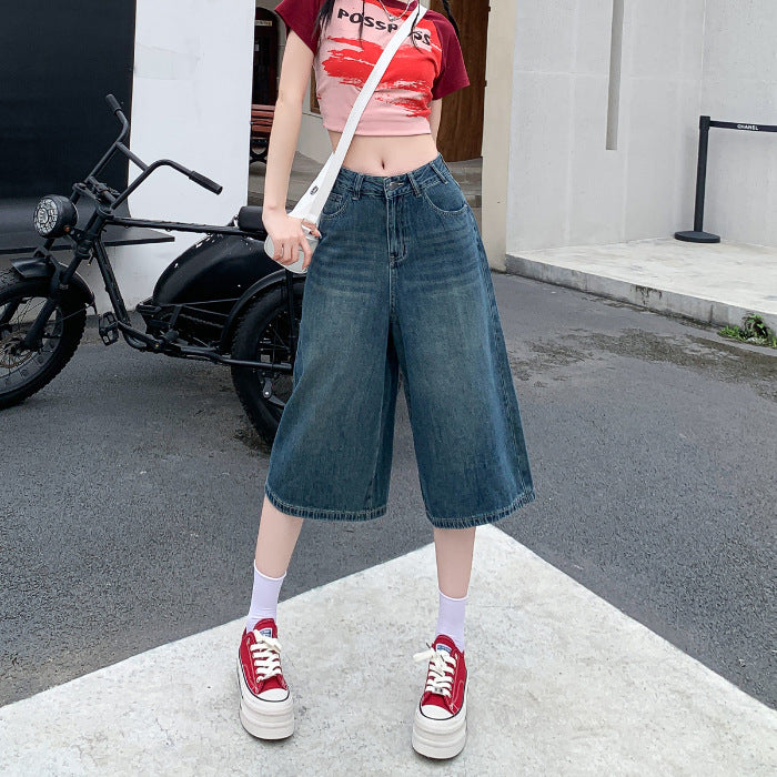 Women's High Waist Wide Leg Denim Shorts