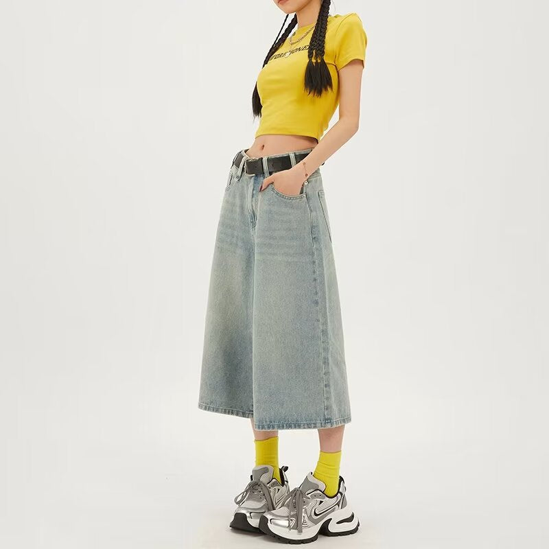 Women's High Waist Wide Leg Denim Shorts