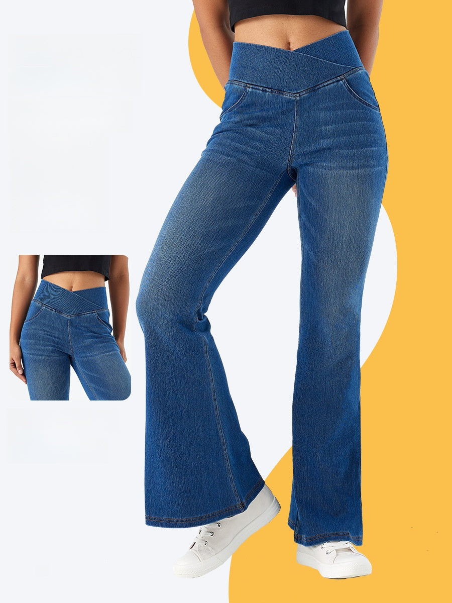 Women's High Waist Yoga Denim Flared Pants