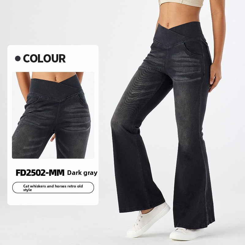 Women's High Waist Yoga Denim Flared Pants