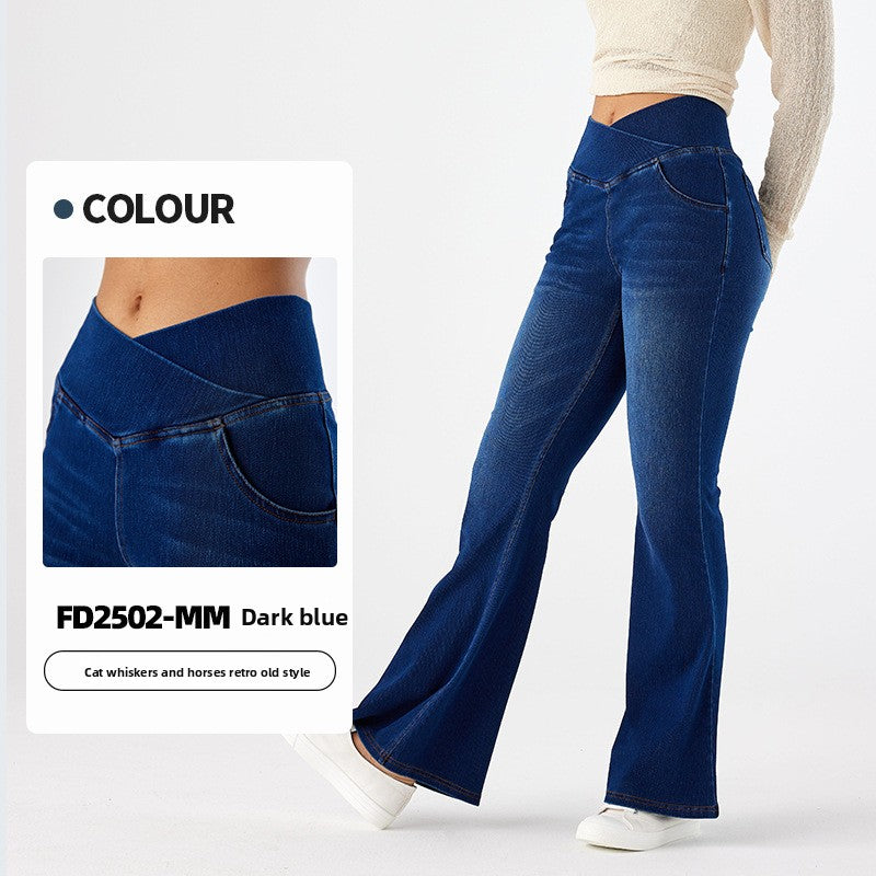 Women's High Waist Yoga Denim Flared Pants
