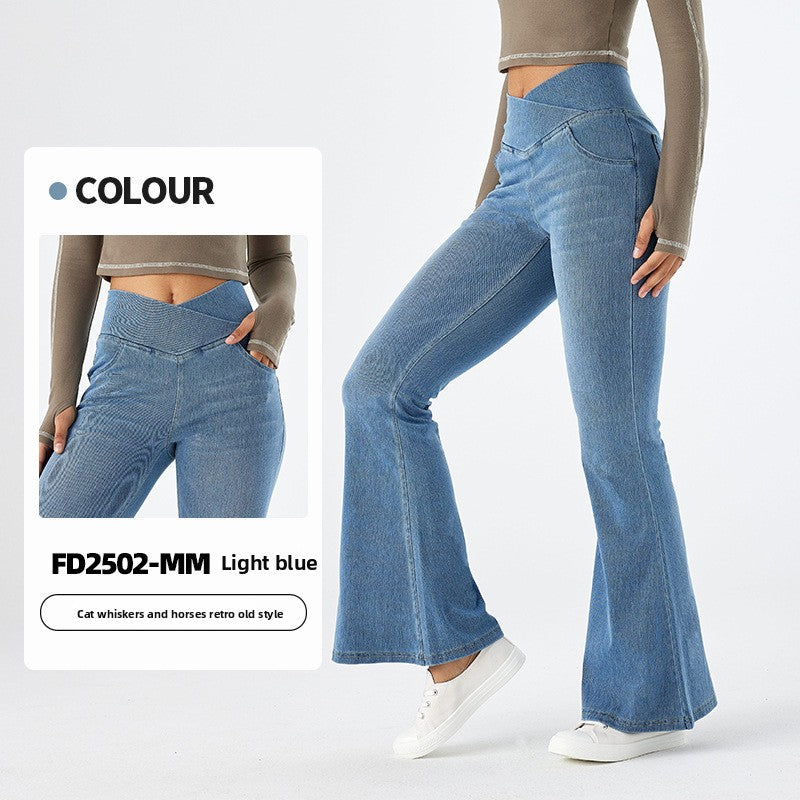 Women's High Waist Yoga Denim Flared Pants