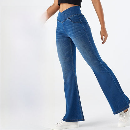 Women's High Waist Yoga Denim Flared Pants