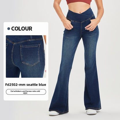 Women's High Waist Yoga Denim Flared Pants