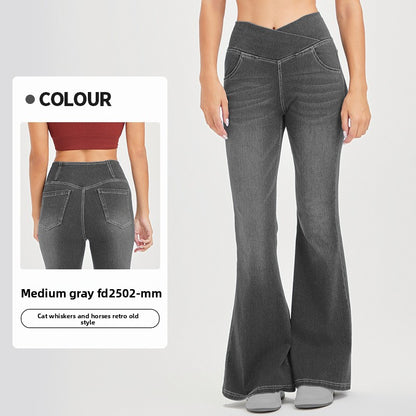 Women's High Waist Yoga Denim Flared Pants