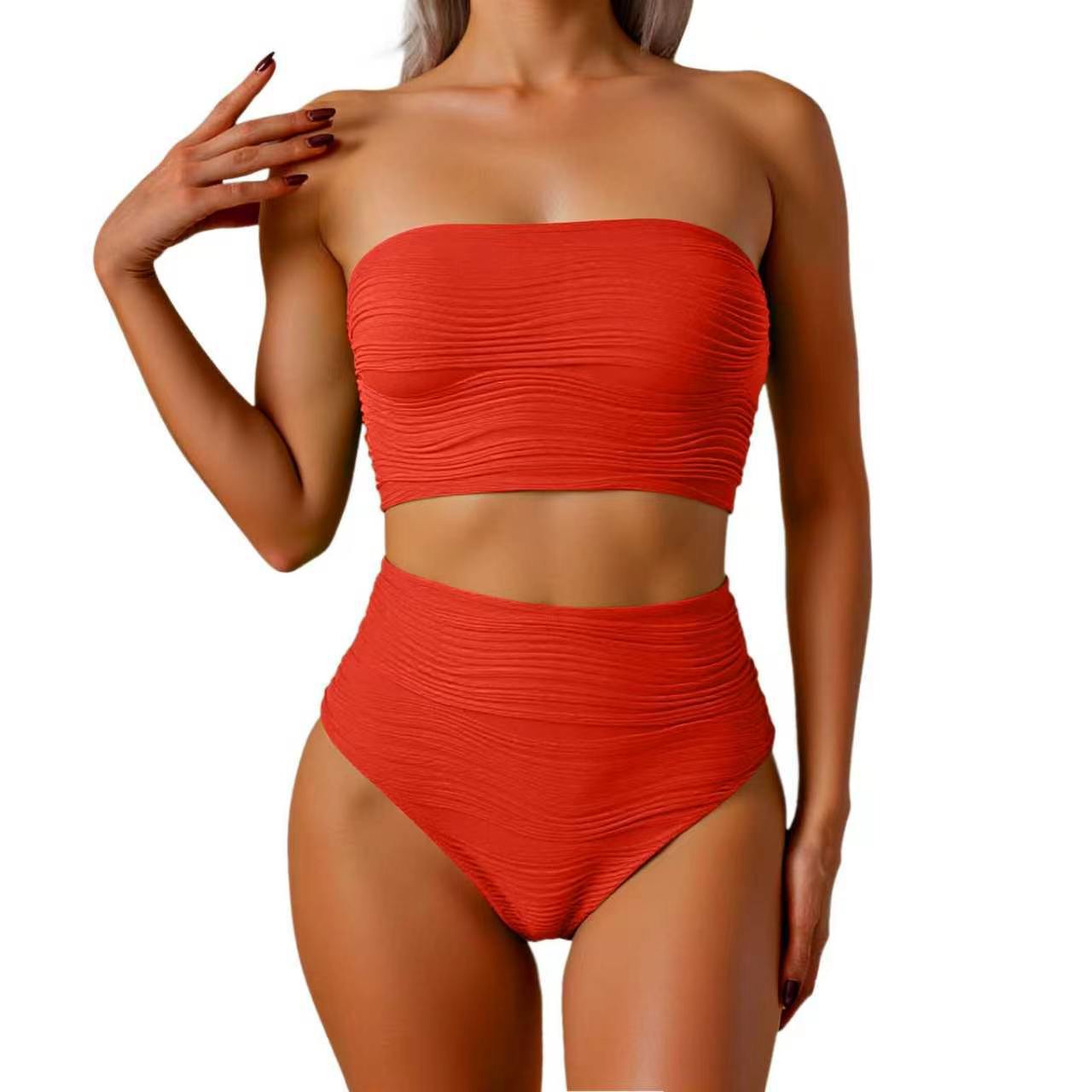 Women's High-Waisted Bikini Set with Strapless Top