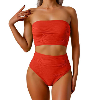 Women's High-Waisted Bikini Set with Strapless Top