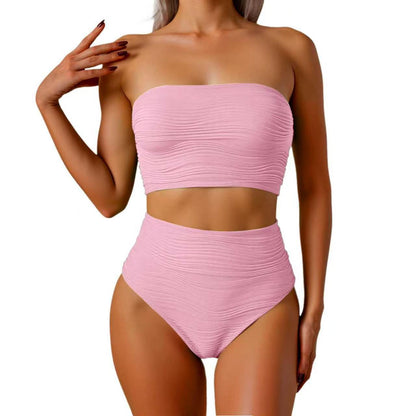 Women's High-Waisted Bikini Set with Strapless Top