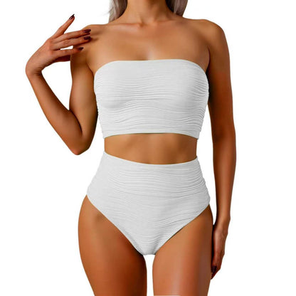 Women's High-Waisted Bikini Set with Strapless Top