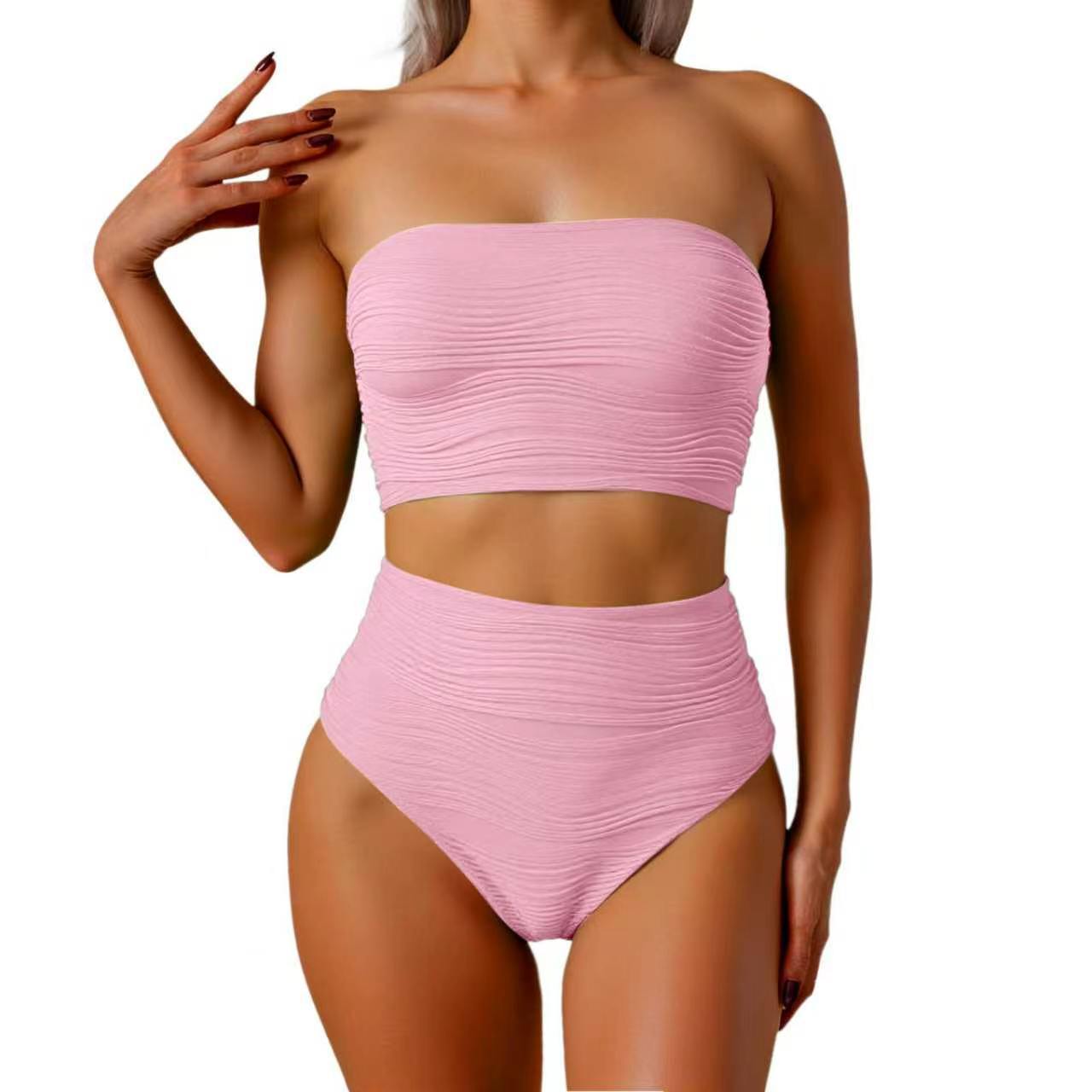 Women's High-Waisted Bikini Set with Strapless Top