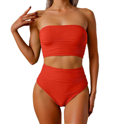 Women's High-Waisted Bikini Set with Strapless Top