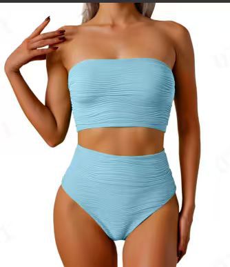 Women's High-Waisted Bikini Set with Strapless Top