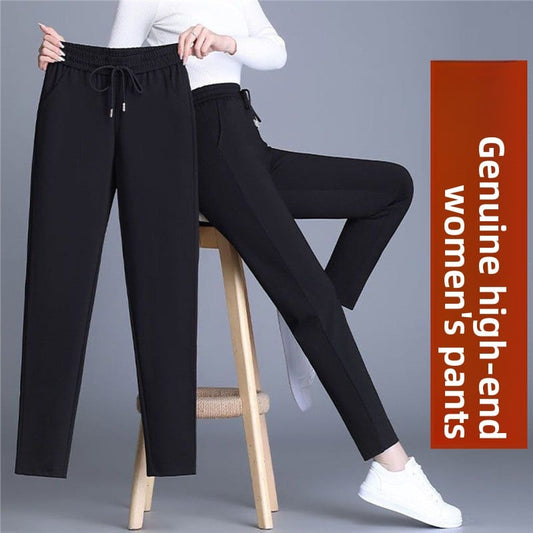 Women's High-Waisted Cotton Straight Casual Pants – Summer Thin Elastic Trousers
