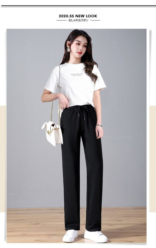 Women's High-Waisted Cotton Straight Casual Pants – Summer Thin Elastic Trousers