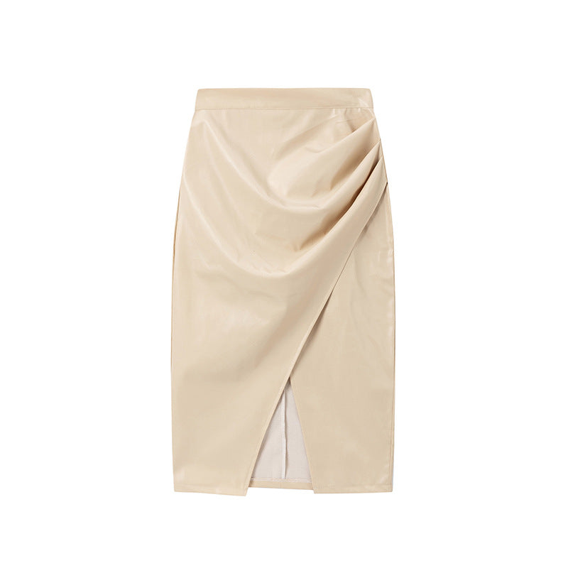 Women's High-Waisted PU Leather Bodycon Skirt with Side Slit