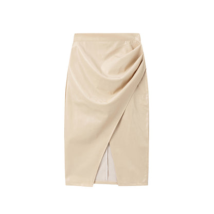 Women's High-Waisted PU Leather Bodycon Skirt with Side Slit