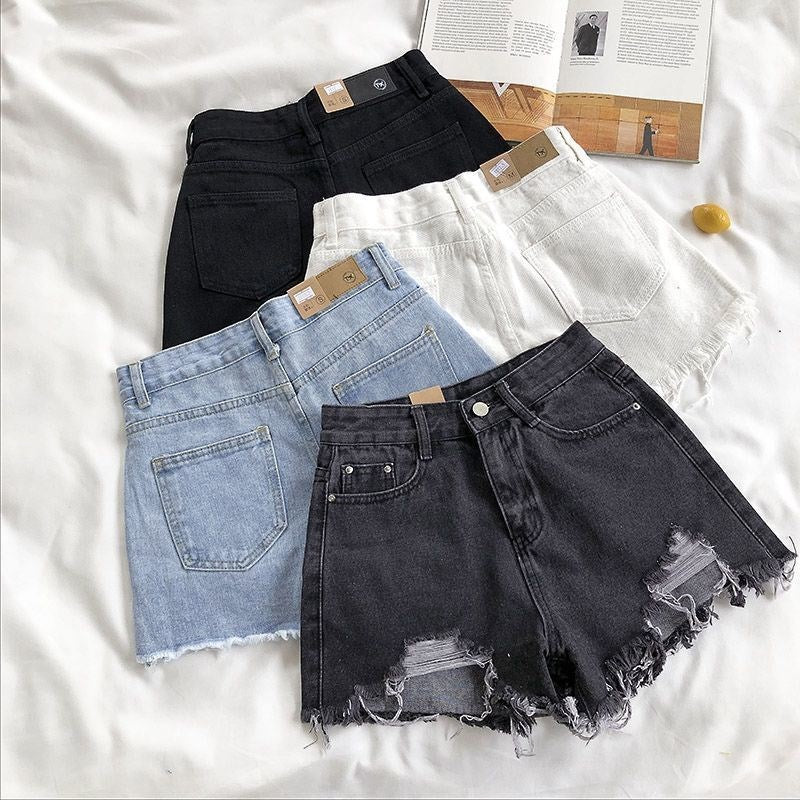 Women's High Waisted Ripped Denim Shorts