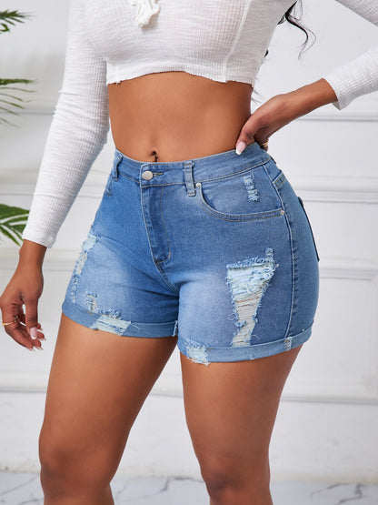 Women's High-Waisted Ripped Denim Shorts