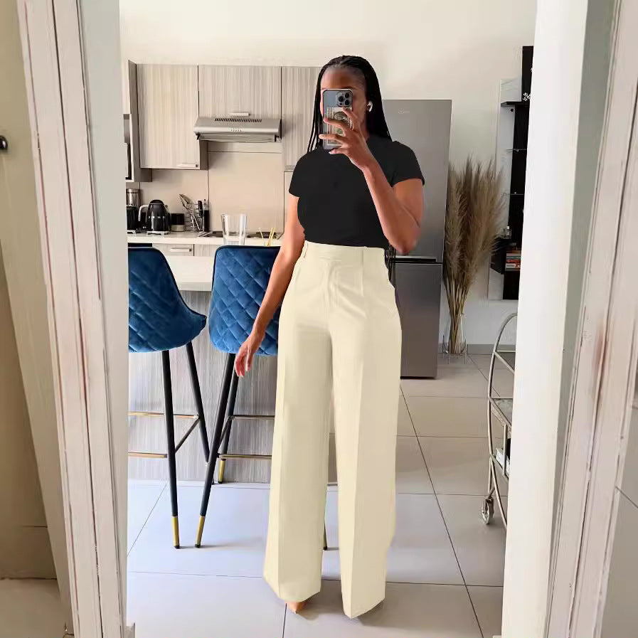 Women's high-waisted straight-leg wide-leg pants