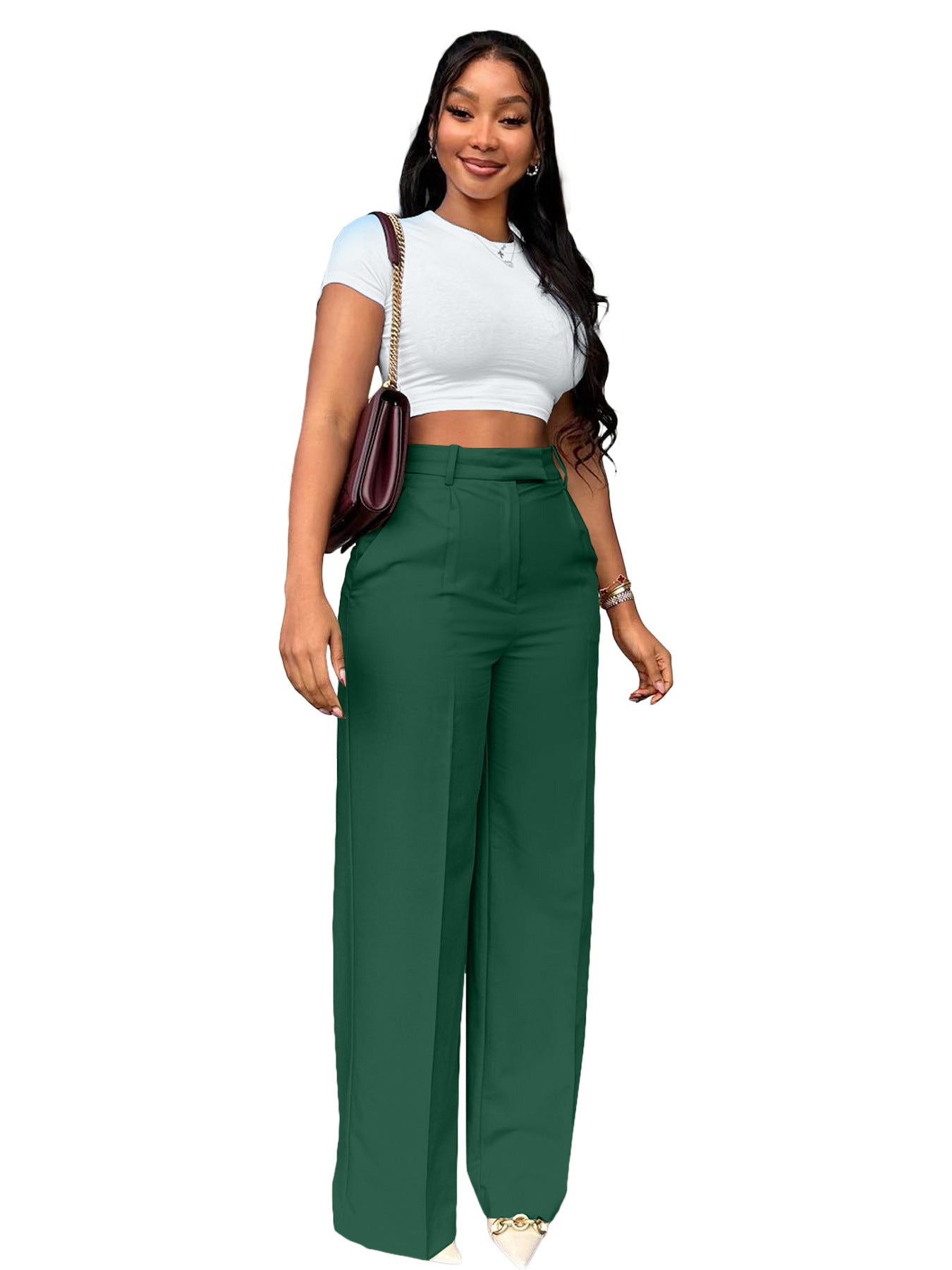 Women's high-waisted straight-leg wide-leg pants