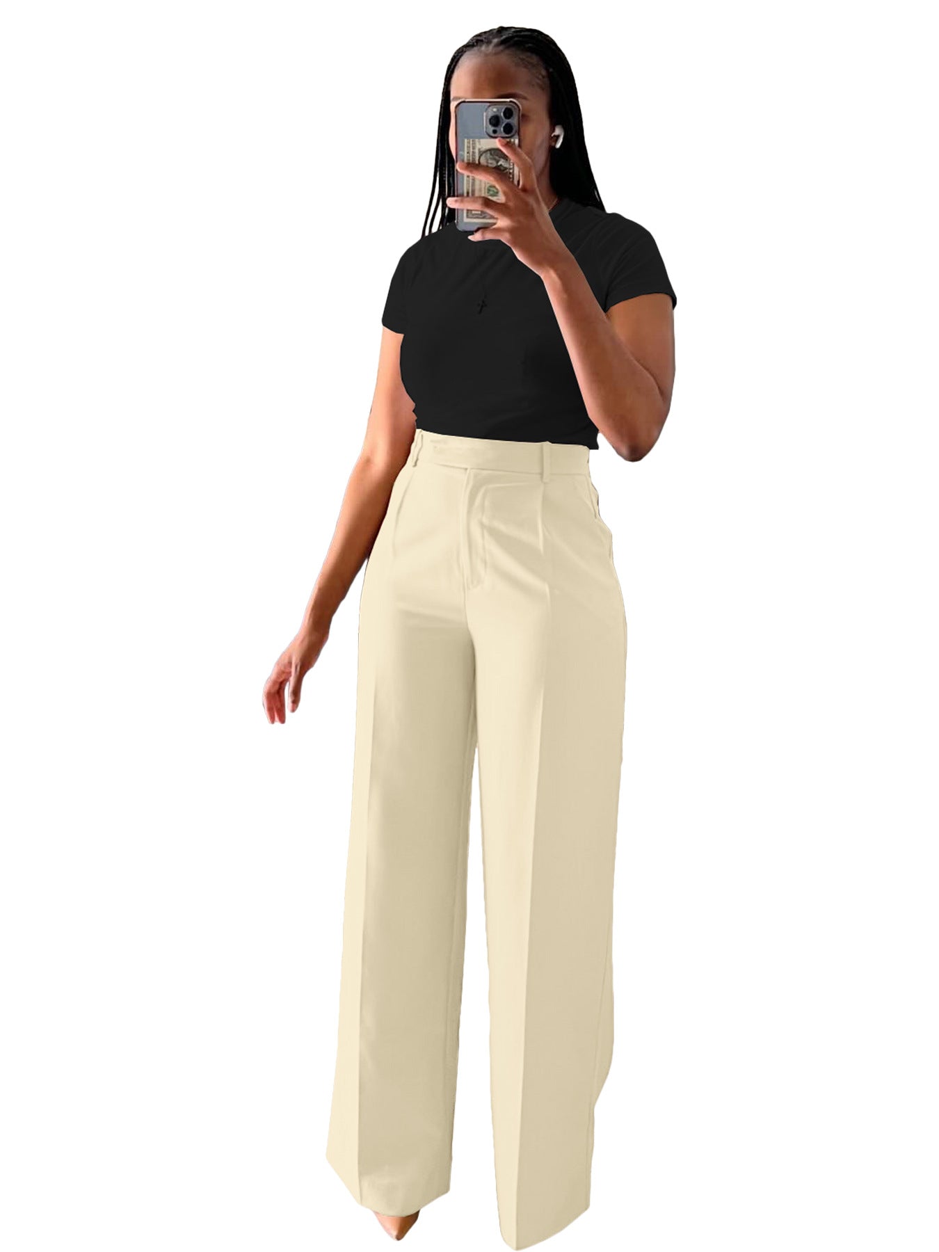 Women's high-waisted straight-leg wide-leg pants