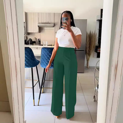 Women's high-waisted straight-leg wide-leg pants