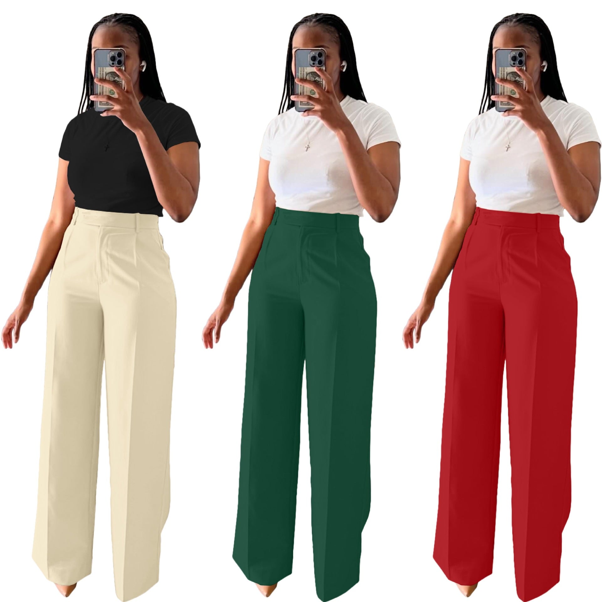 Women's high-waisted straight-leg wide-leg pants