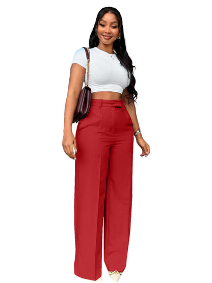 Women's high-waisted straight-leg wide-leg pants