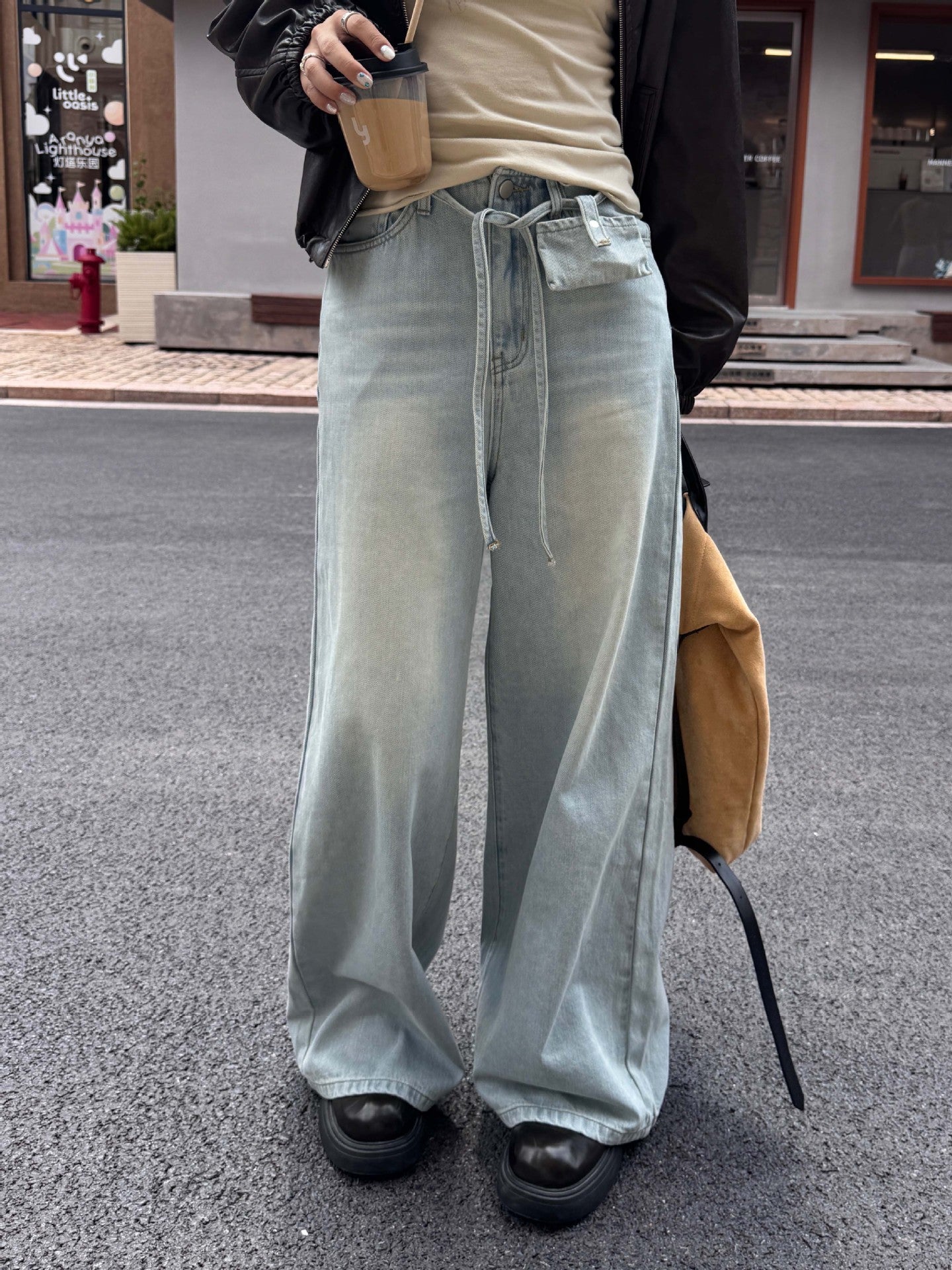 Women's High-Waisted Wide-Leg Denim Pants
