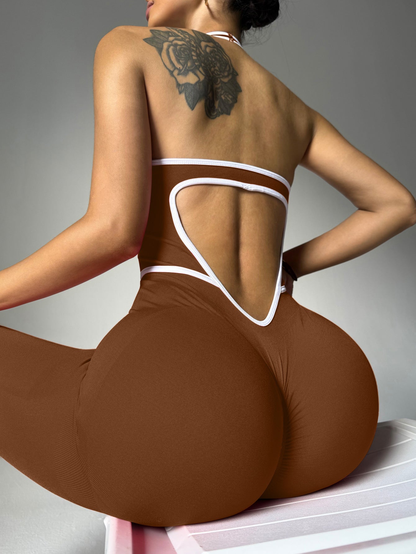 Women's High-Waisted Yoga Jumpsuit with Color Block