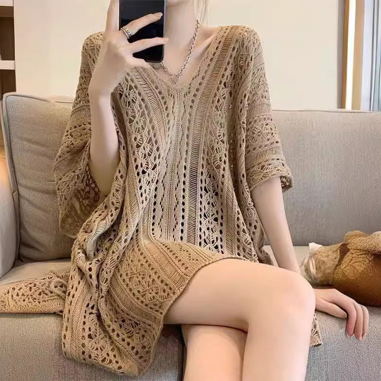 Women's Hollow Knit Sweater Sleeveless Pullover