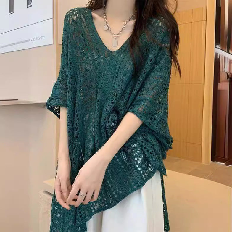 Women's Hollow Knit Sweater Sleeveless Pullover