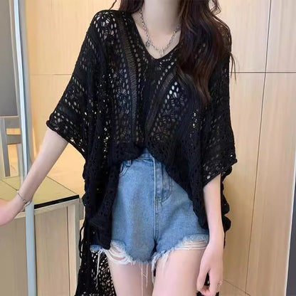 Women's Hollow Knit Sweater Sleeveless Pullover