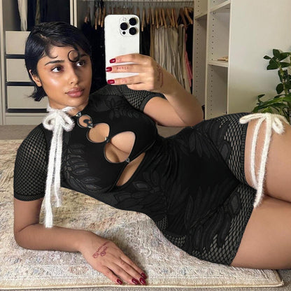 Women's Hollow-Out Knitted Bodysuit Shorts