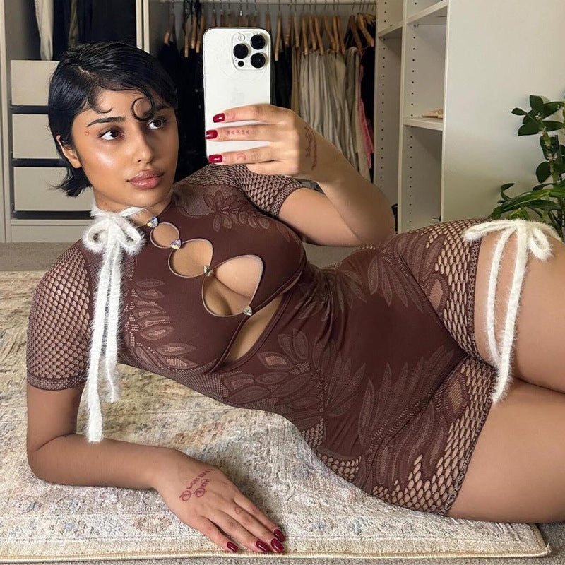 Women's Hollow-Out Knitted Bodysuit Shorts