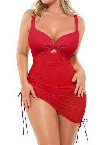 Women's Hollow-Out One-Piece Swimsuit with Wrap Skirt