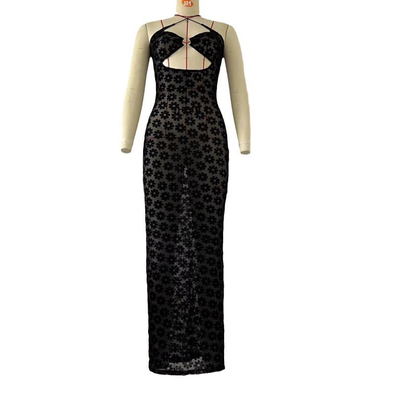 Women's Hollow-out Sheer Wrap Hip Dress