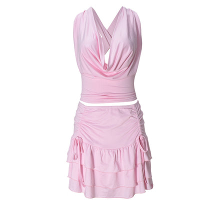 Women's Hollow-Out Strap Top and Stretch Mini Skirt Set