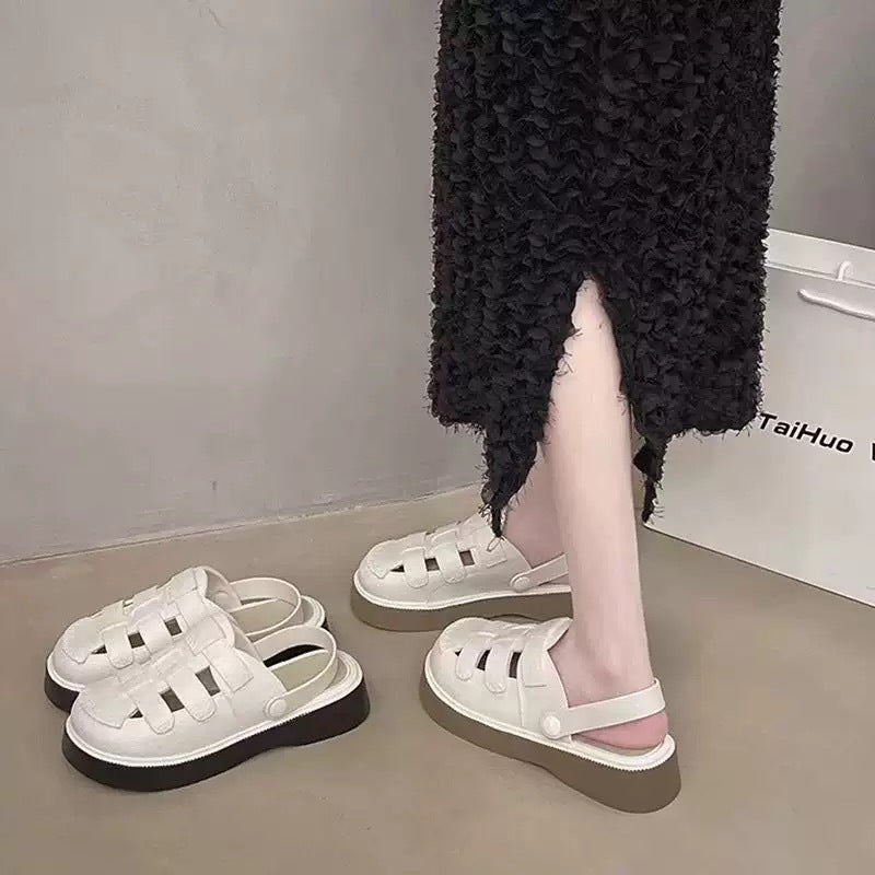 Women's Hollow Out Thick Sole Two-Way Slippers