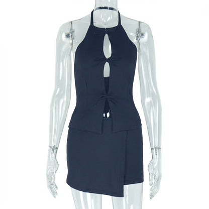 Women's Hollow Pleated Skirt Set