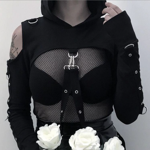 Women's Hooded Eyelet Stitching Sweatshirt