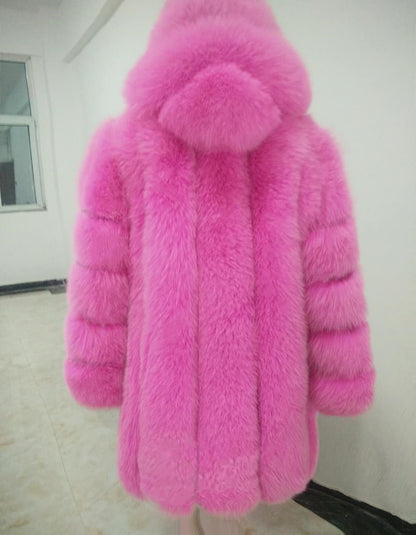 Women's Hooded Fox Fur Coat Winter Fashion