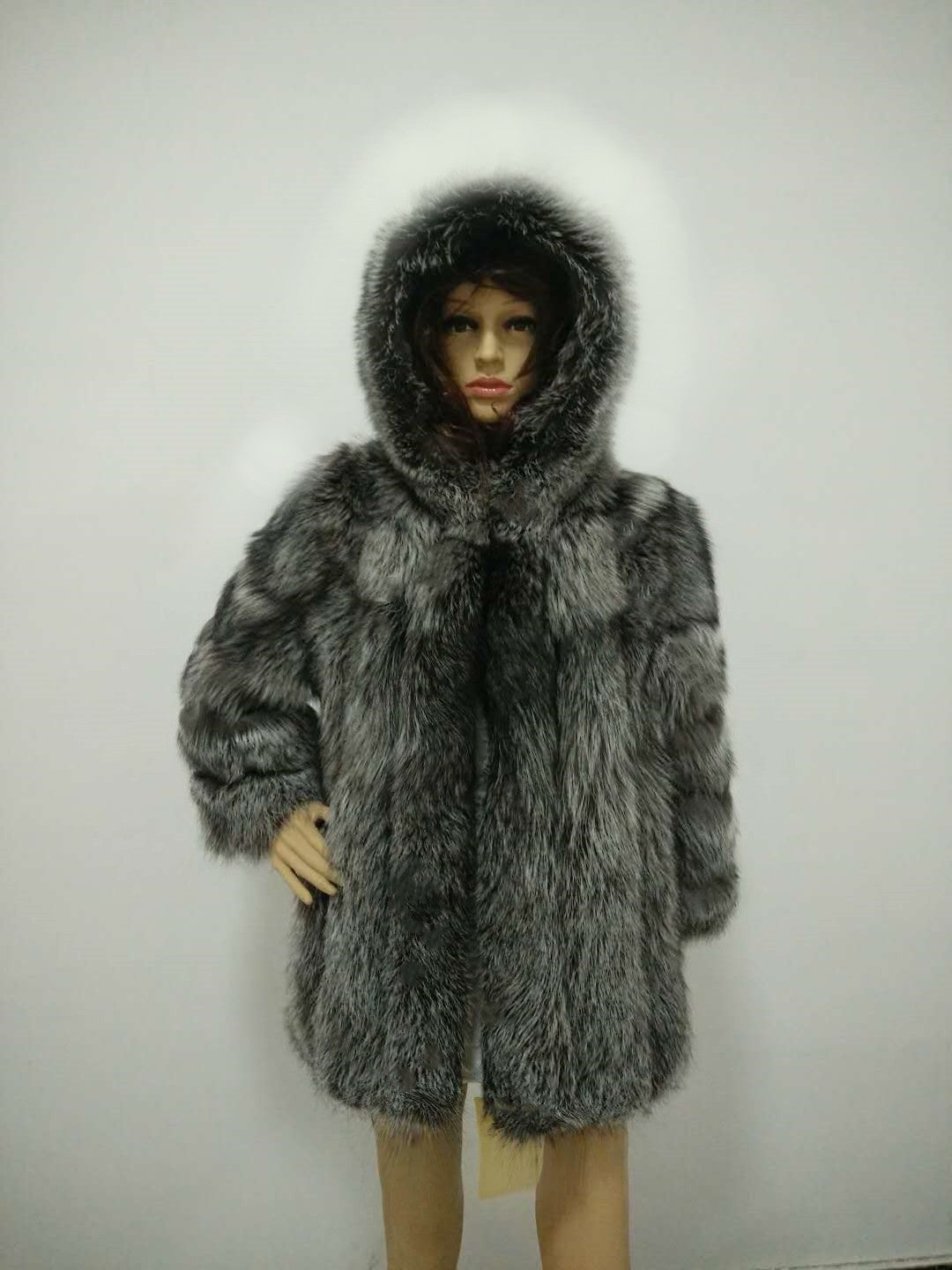 Women's Hooded Fox Fur Coat Winter Fashion