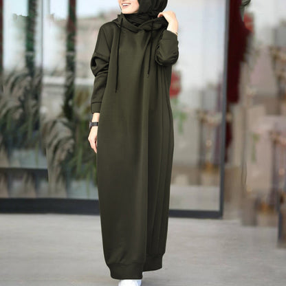 Women's Hooded Long Dress with Pockets